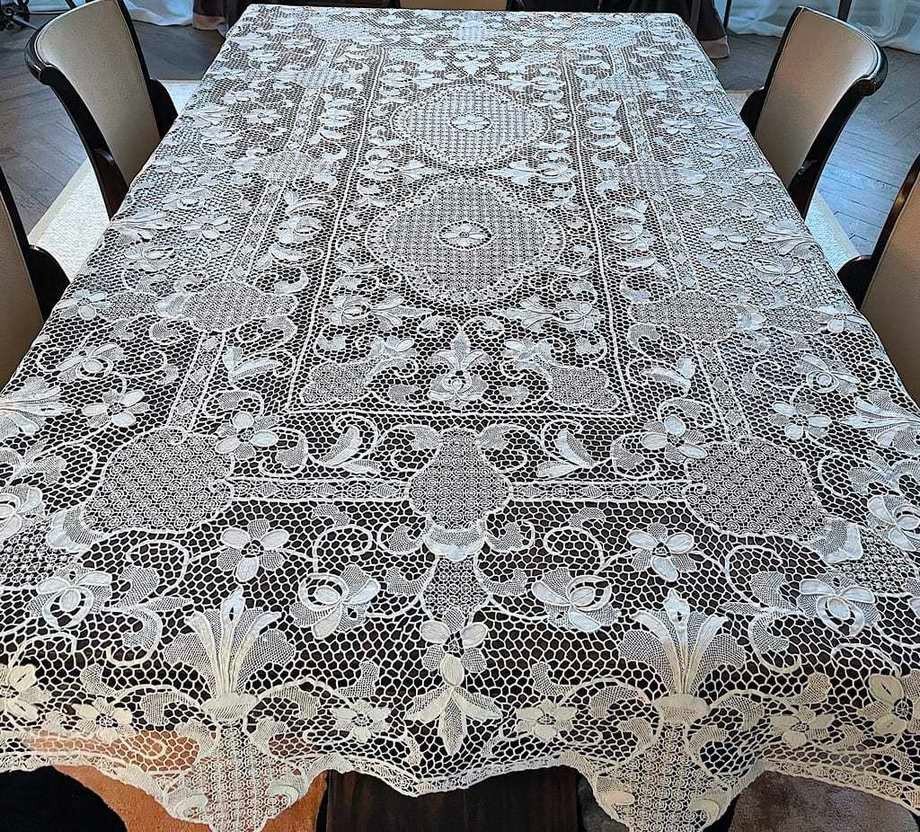 Grand Panneau En Dentelle De Venise - Burano - Nappe - Tapis De Table - 1ère Moitié XXème-photo-2