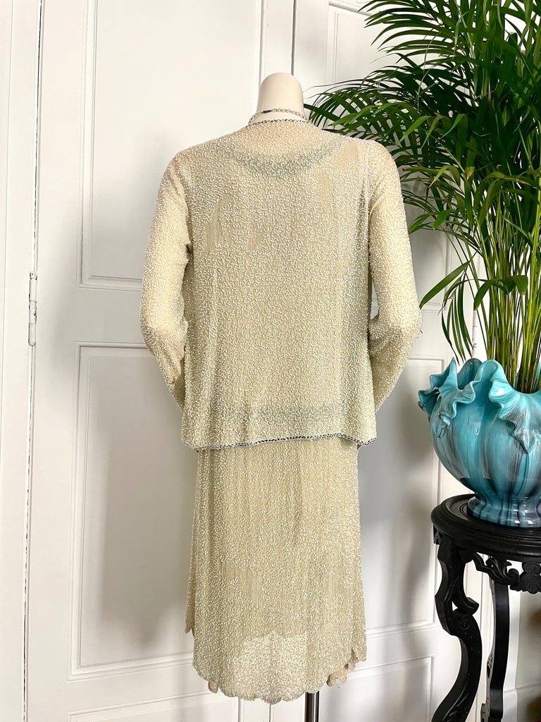 Tailleur En Broderie Vermiculée Sur Mousseline De Coton - Robe Charleston - Vers 1925-photo-3