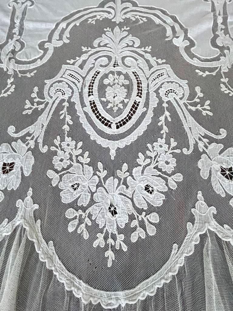 Window Panel - Cornely Appliques And Embroidery - Fine Cotton - Mechanical Tulle - Circa 1900-photo-4