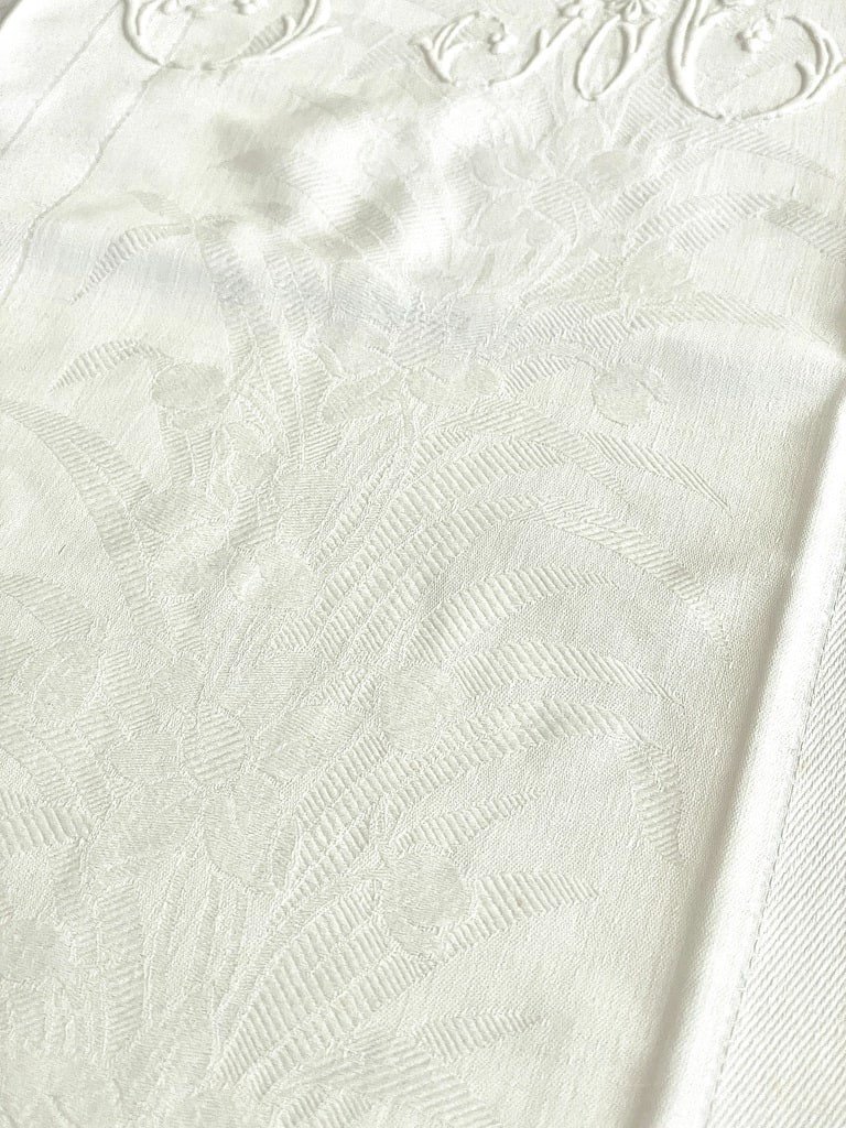 Paire de Taies d'Oreiller - Monogramme CM - Coton Damassé  - Dentelle au Crochet - Fin XIXème-photo-2