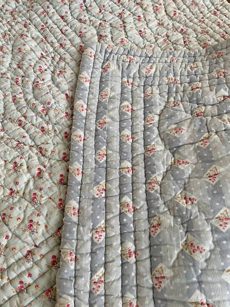 Couverture Piquée à Décor de Semis - Coton imprimé - Double Face - Début XXème-photo-1