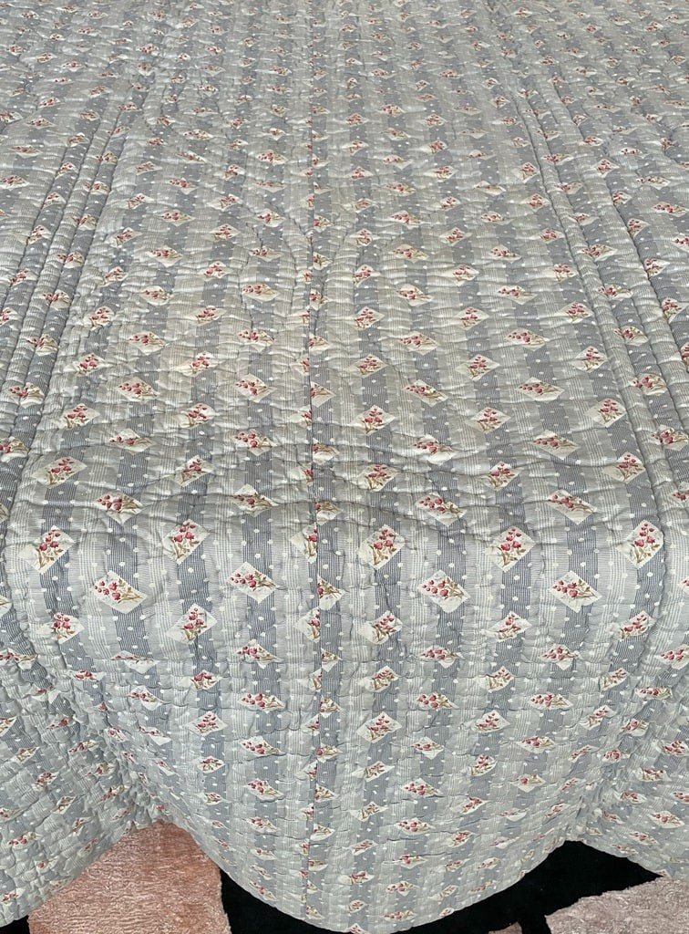 Couverture Piquée à Décor de Semis - Coton imprimé - Double Face - Début XXème-photo-5