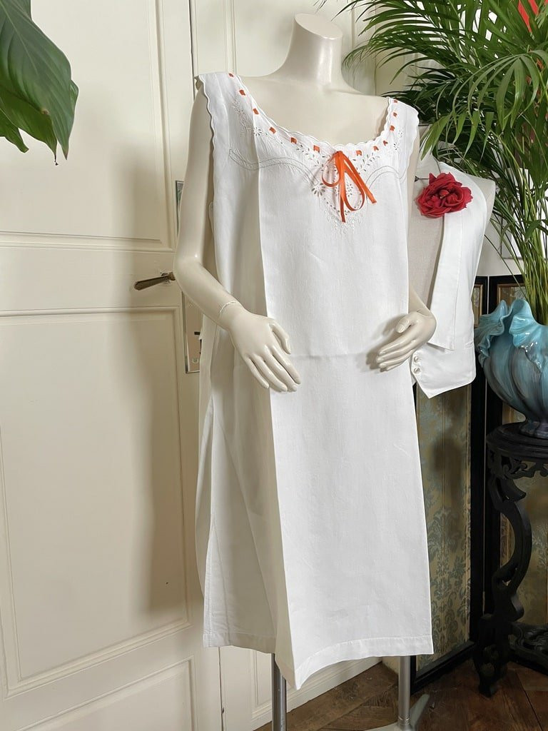 Antique Ladies' Shirt - Linen Thread And Double Satin Ribbon Daywear - Circa 1900-photo-2