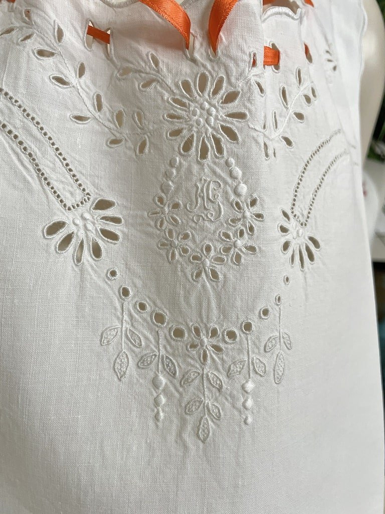 Antique Ladies' Shirt - Linen Thread And Double Satin Ribbon Daywear - Circa 1900-photo-3
