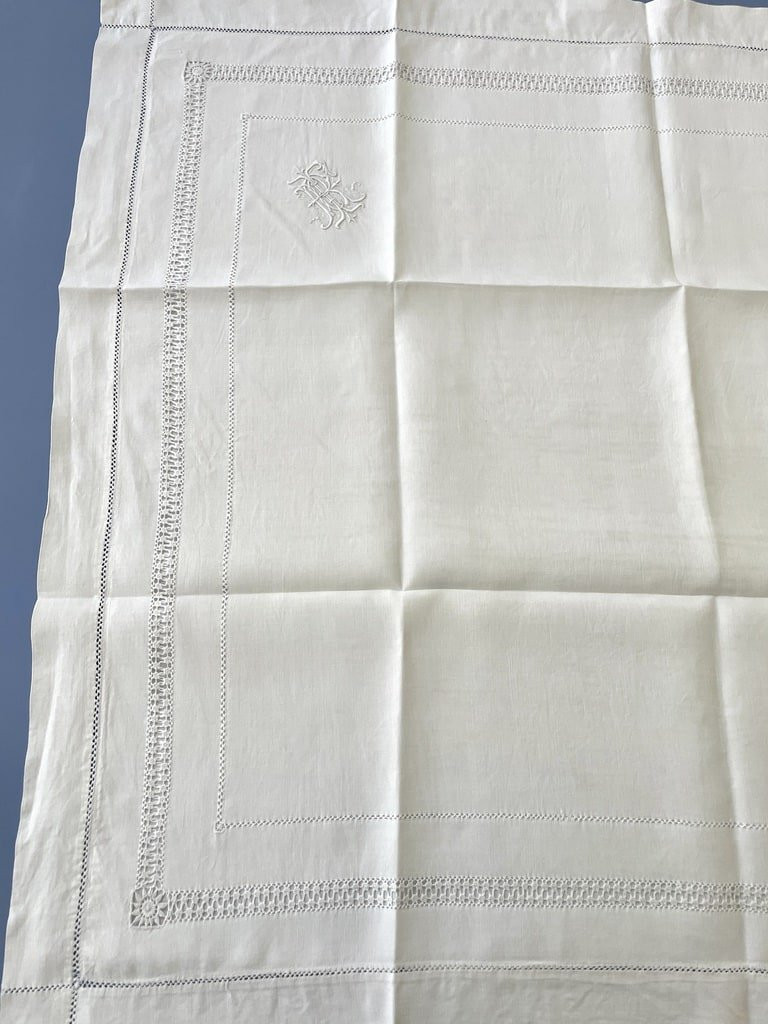 Deux Taies d'Oreiller en Fil de Lin - Monogramme R-T avec Fleur de Lys - Fin XIXème -photo-1