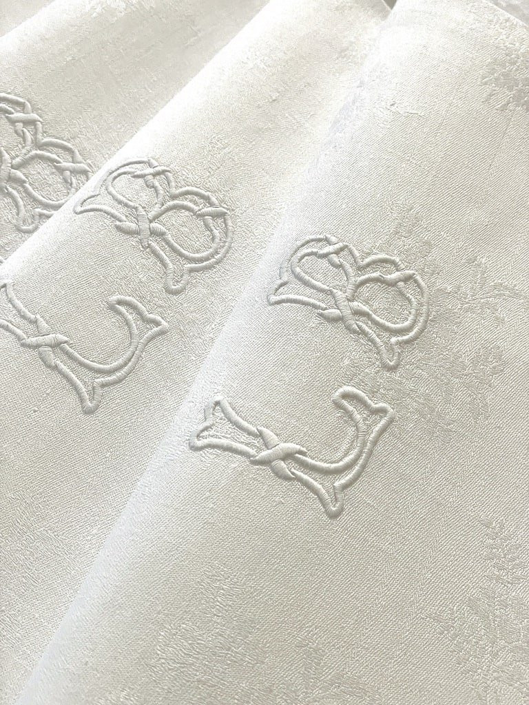 Set Of 11 Lb Numbered Table Napkins - Damask Linen - Late 19th Century-photo-2