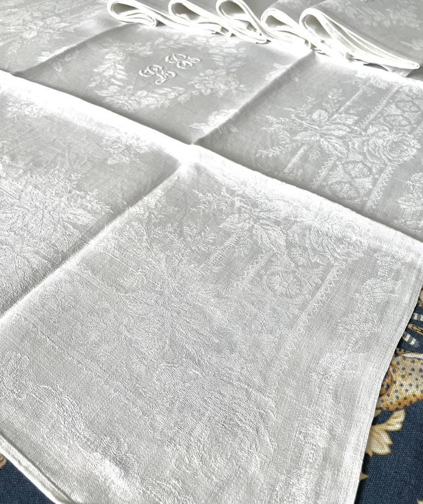 Set Of 6 Table Napkins - Linen Damask - Initials Lb - Late 19th Century - Antique Linen-photo-4