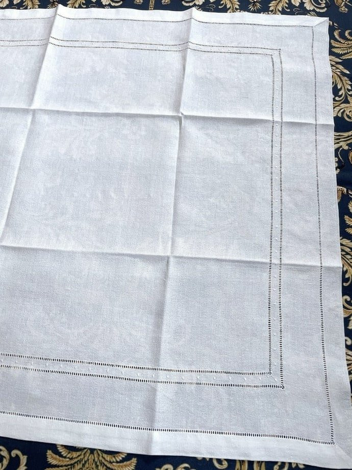Réunion de 8 serviettes de table - Lin granité Broderie blanche - Monogramme TD - Linge ancien-photo-2