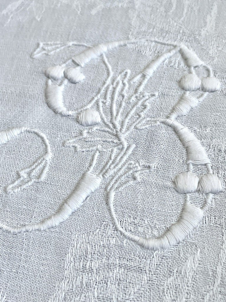 Service de Table en lin damassé - Nappe et 4 serviettes - Monogramme BB - XIXème - Linge ancien-photo-2