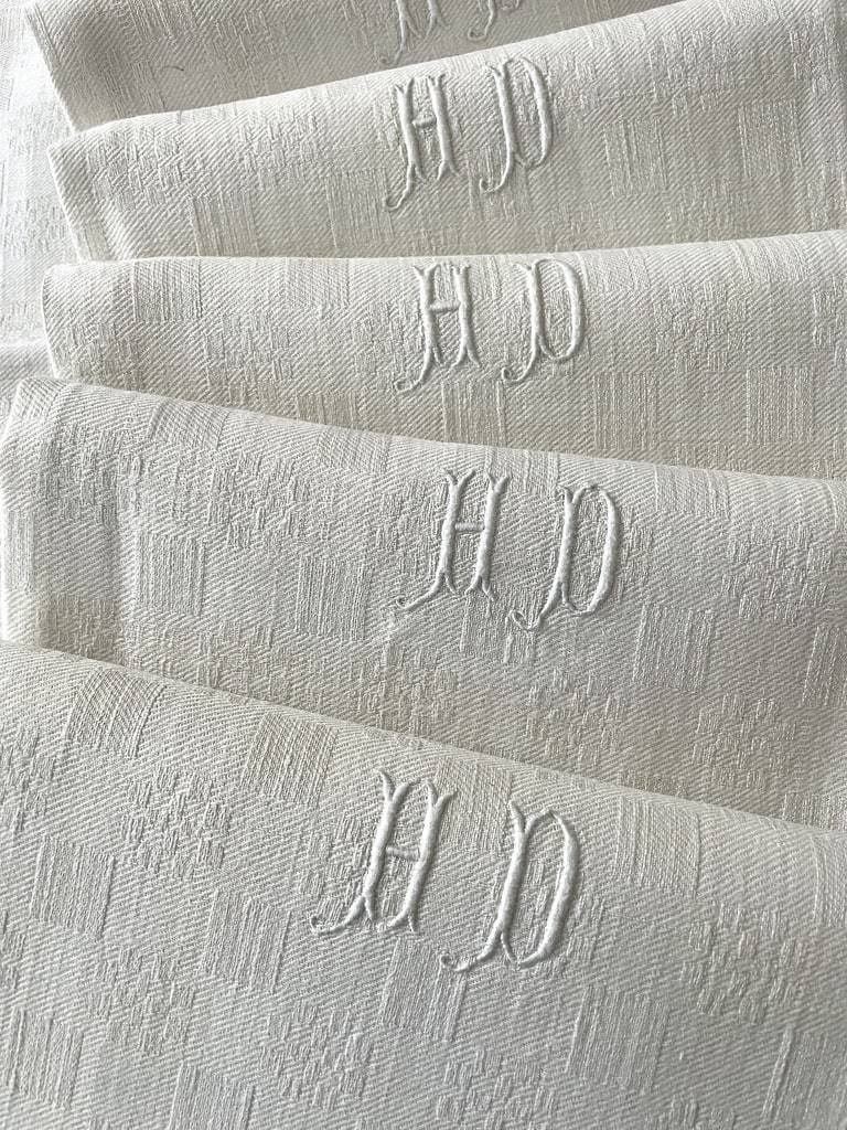 9 Serviettes de table en coton épais - Initiales H-D - (vers 1900)-photo-2