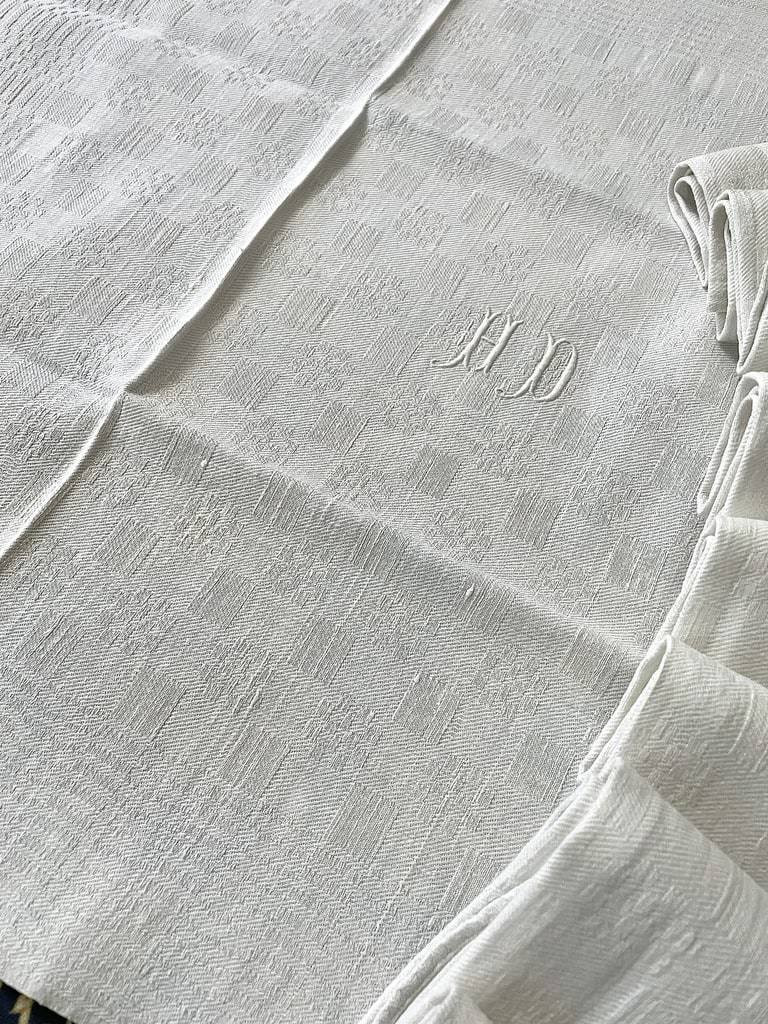 9 Serviettes de table en coton épais - Initiales H-D - (vers 1900)-photo-3