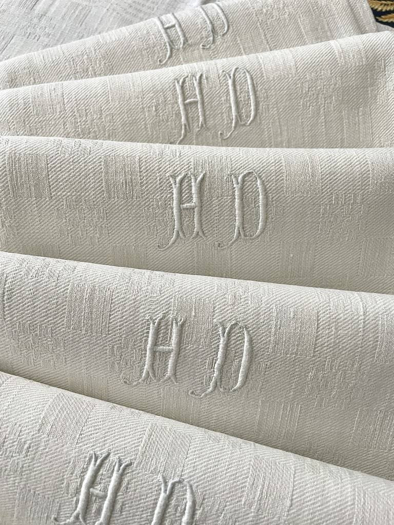 9 Serviettes de table en coton épais - Initiales H-D - (vers 1900)-photo-4