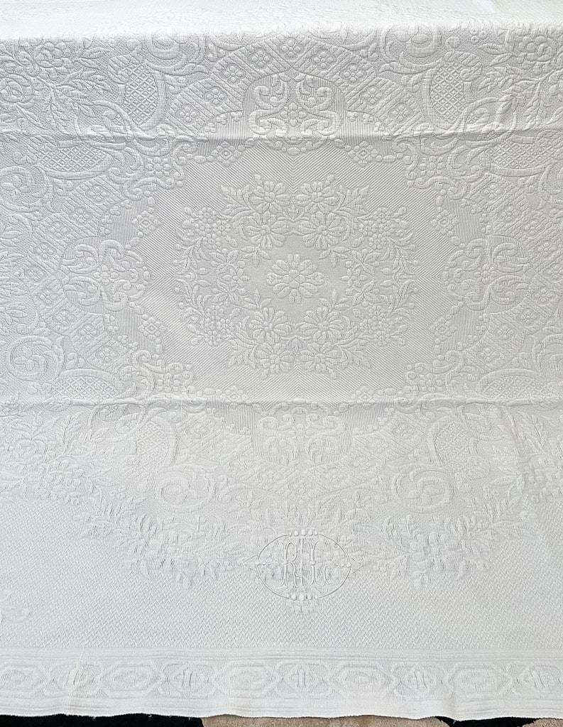 Provençal Blanket - Waffle Cotton Pique Marked Rl - Antique Trousseau Linen - Late 19th Century-photo-2