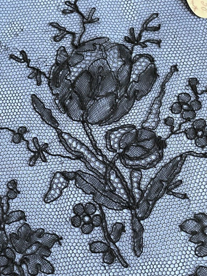Large Length Of Chantilly Lace For A Crinoline - Black Silk Thread - 720 Cm - Late 19th Century-photo-4