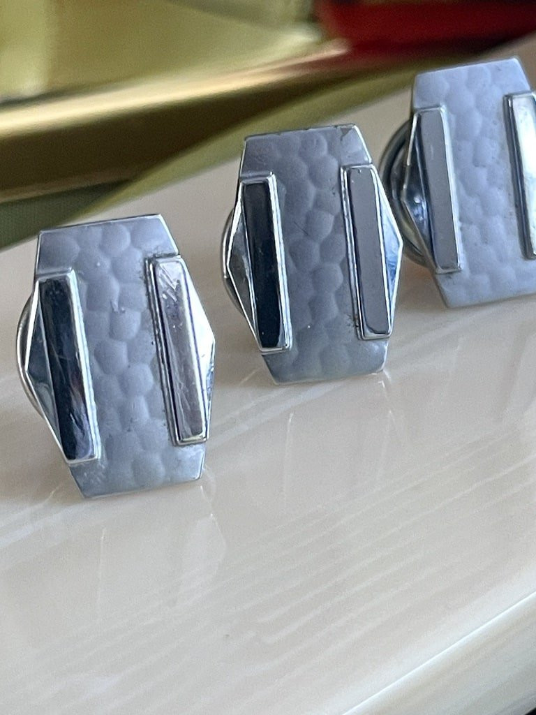 Boutons de manchette Malix Gesh - Argent et métal blanc - Art Déco - Vintage-photo-3