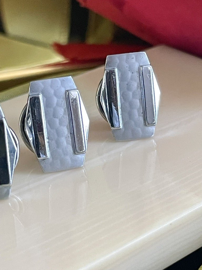 Boutons de manchette Malix Gesh - Argent et métal blanc - Art Déco - Vintage-photo-4