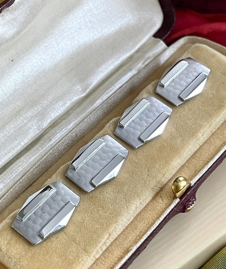 Boutons de manchette Malix Gesh - Argent et métal blanc - Art Déco - Vintage