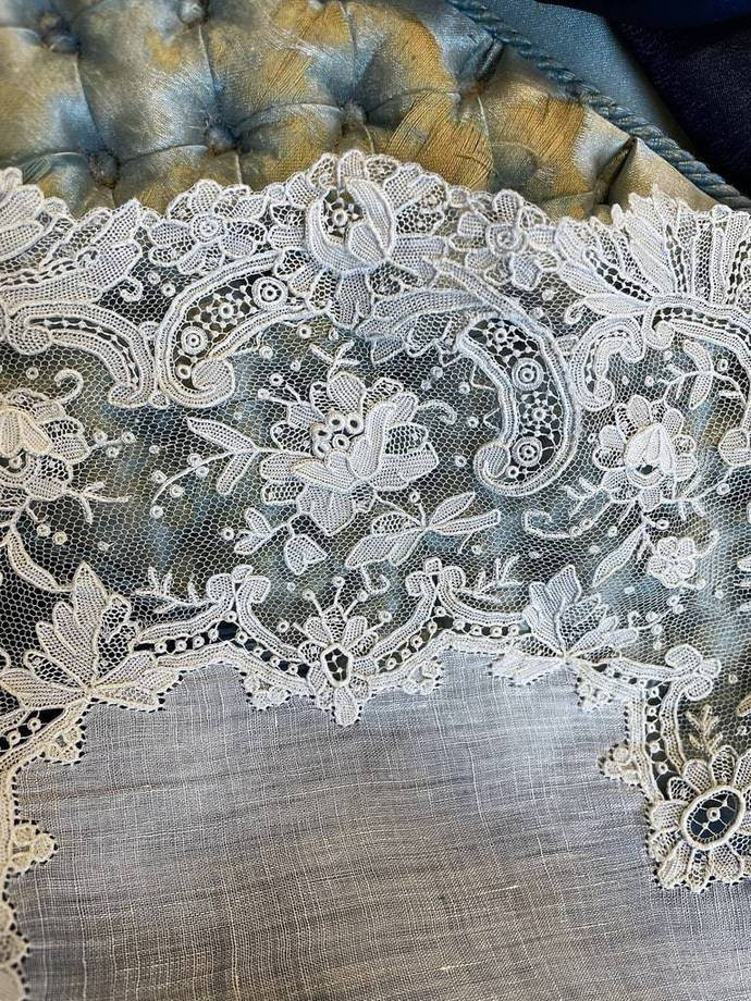 Mouchoir de Mariage fin XIXe - Dentelle à l'aiguille - Point de gaze Bruxelles - Linge ancien -photo-5