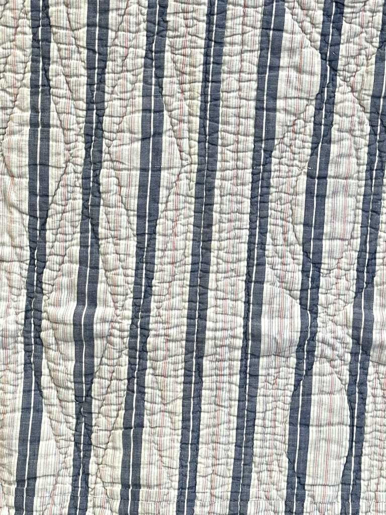 Marseille Quilted Blanket - Double-sided In Striped Cotton And Plain Blue - Antique Linen-photo-2