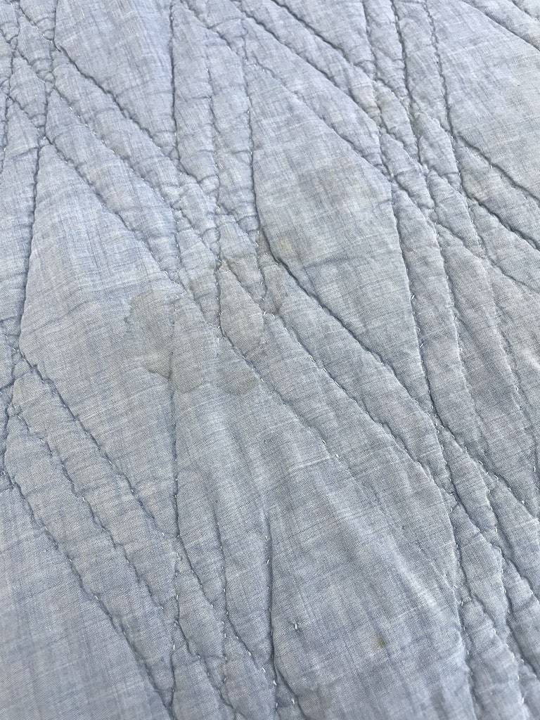 Marseille Quilted Blanket - Double-sided In Striped Cotton And Plain Blue - Antique Linen-photo-4