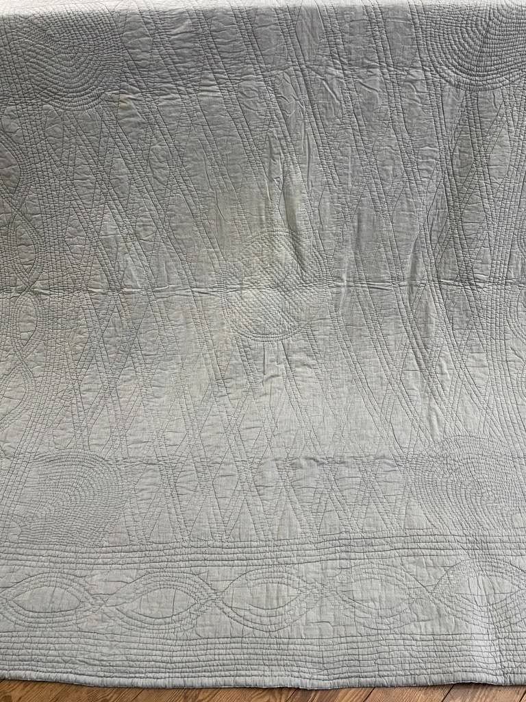 Marseille Quilted Blanket - Double-sided In Striped Cotton And Plain Blue - Antique Linen-photo-3