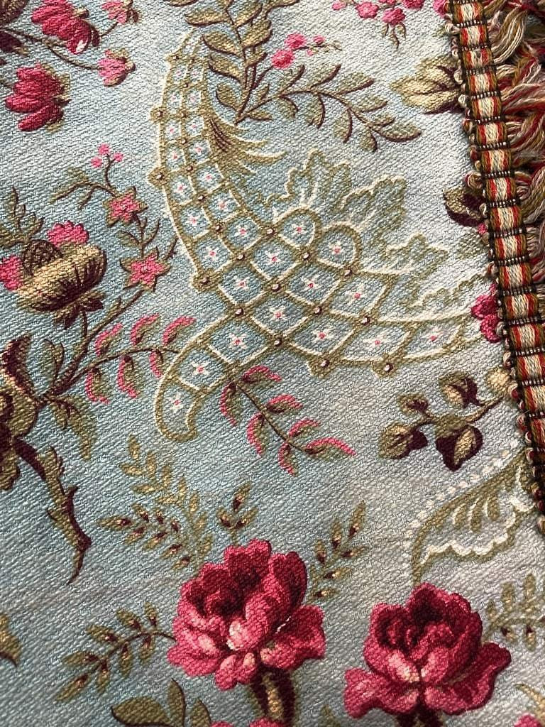 Large Printed Cotton Fabric Panel - Door Curtain - Roses On A Rocaille Background - Late 19th Century-photo-2