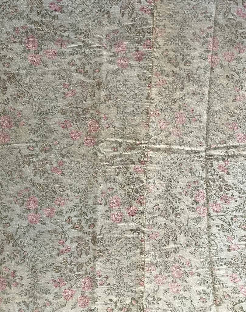 Large Printed Cotton Fabric Panel - Door Curtain - Roses On A Rocaille Background - Late 19th Century-photo-4