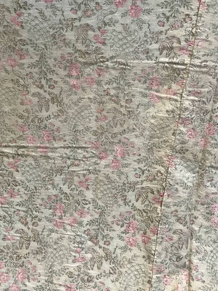 Large Printed Cotton Fabric Panel - Door Curtain - Roses On A Rocaille Background - Late 19th Century-photo-5