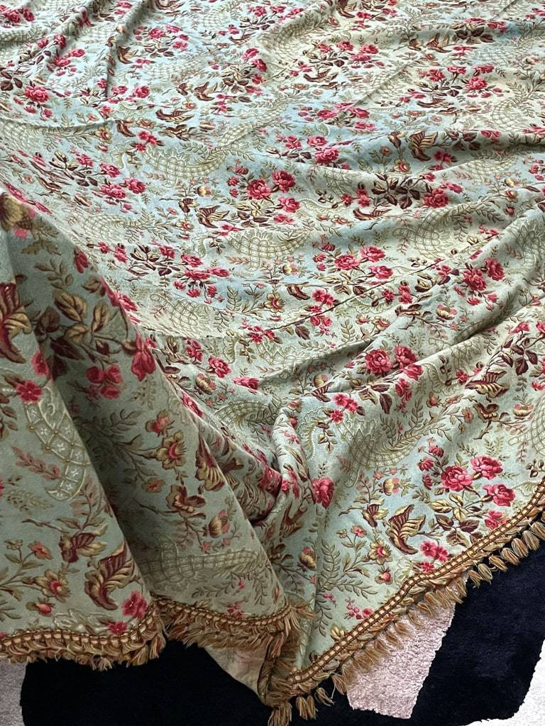 Large Printed Cotton Fabric Panel - Door Curtain - Roses On A Rocaille Background - Late 19th Century-photo-8