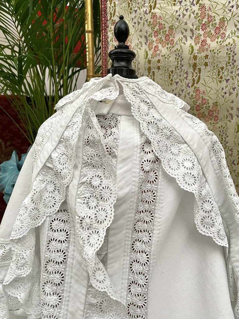 Manteau Cape de Baptême en Piqué de Coton - Volant et entre-deux en Broderie Anglaise - XIXème-photo-1