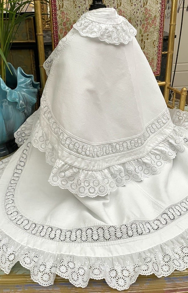 Manteau Cape de Baptême en Piqué de Coton - Volant et entre-deux en Broderie Anglaise - XIXème-photo-5