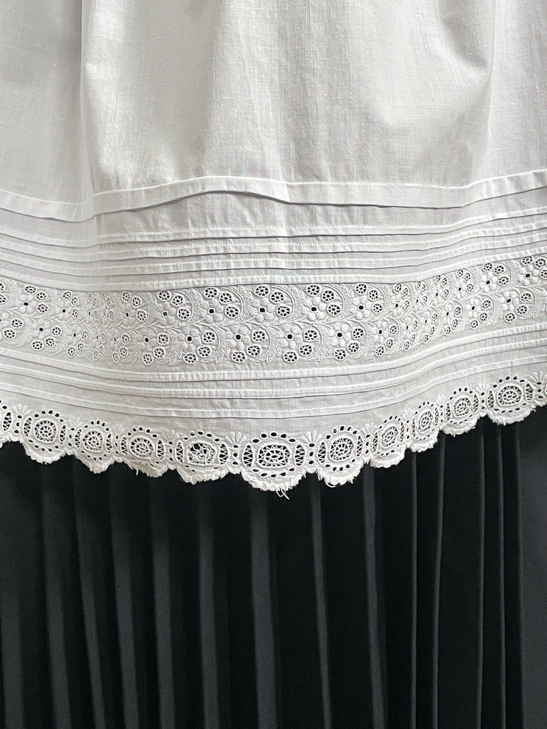 Long Maid's Apron With Pockets And A Wide, Ornate Band With A Scalloped Edge - Late 19th Century-photo-3