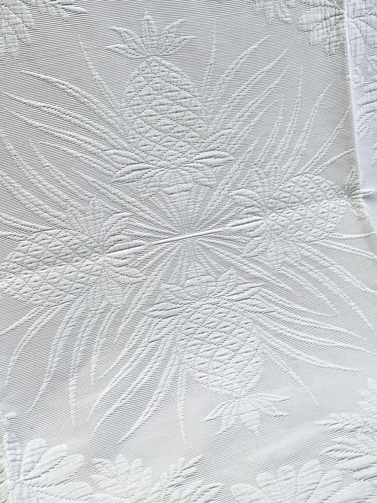 Embossed Cotton Cover - Hand-embroidered Pm Monogram - Pineapple And Fern Design - 19th Century-photo-3