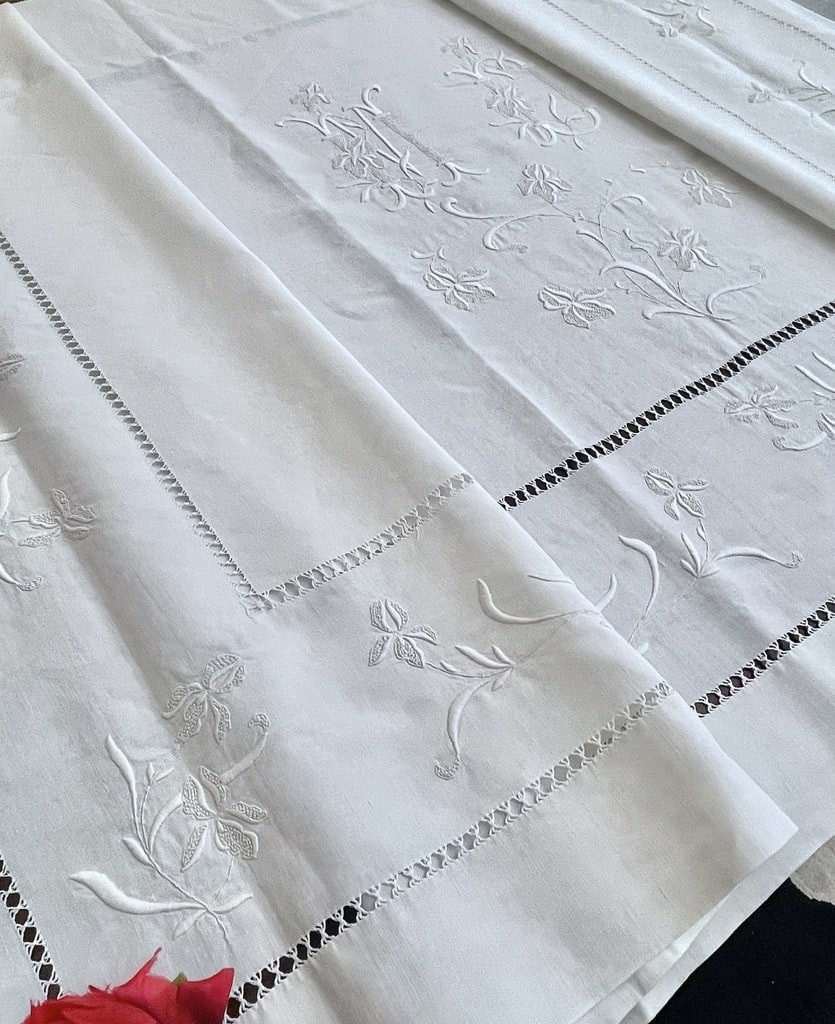 Large Sheet Discovery Md - Iris And Rivers Of Days - Antique Linen-photo-7