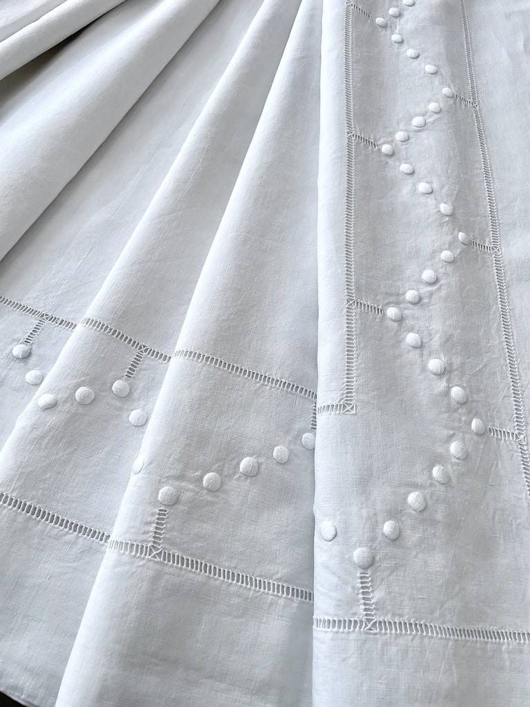 Large Linen Sheet With Two Pillowcases - White Embroidery Jours échelle - Antique Linen-photo-3