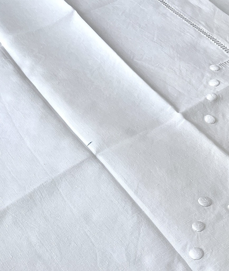 Large Linen Sheet With Two Pillowcases - White Embroidery Jours échelle - Antique Linen-photo-5