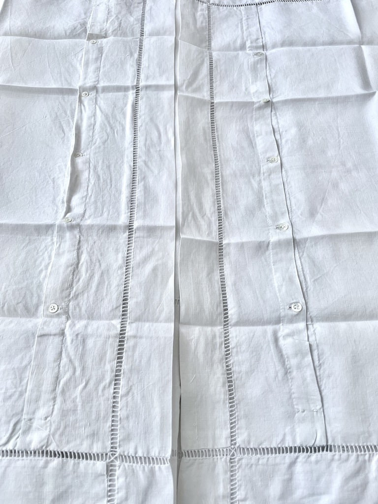 Large Linen Sheet With Two Pillowcases - White Embroidery Jours échelle - Antique Linen-photo-7