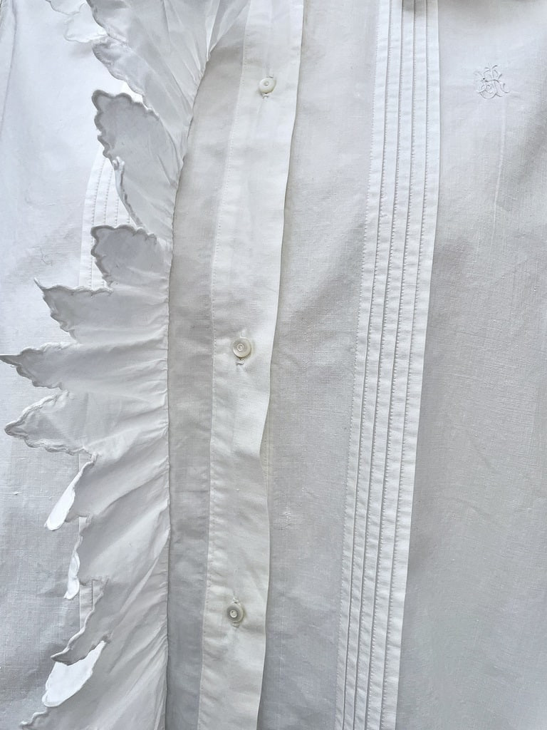 Chemisier en percale de coton fin - Plis religieuse et volants festonné - Vers 1900-photo-3