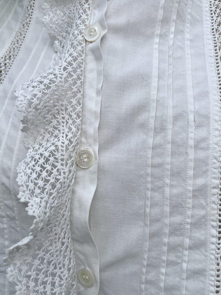 Chemisier en fine toile de coton blanc - Dentelle au crochet - Linge ancien-photo-4