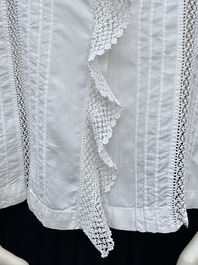 Chemisier en fine toile de coton blanc - Dentelle au crochet - Linge ancien-photo-1