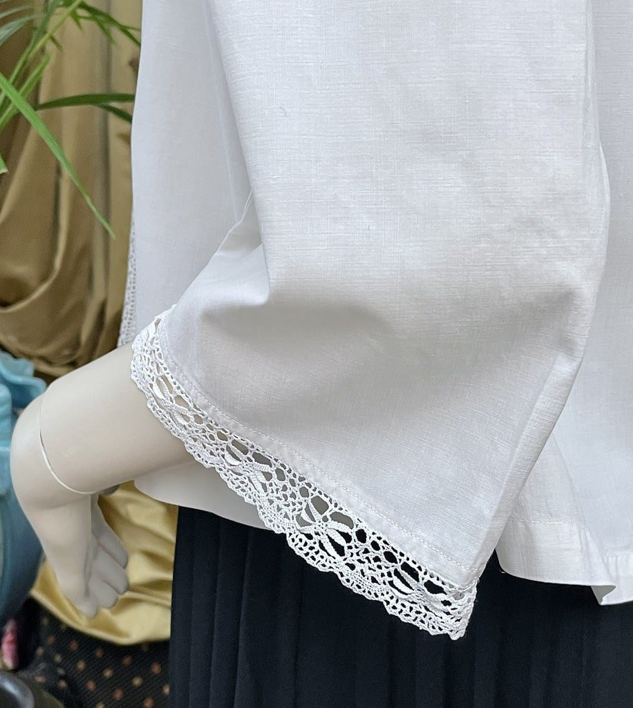 Chemisier en fine toile de coton blanc - Dentelle au crochet - Linge ancien-photo-2