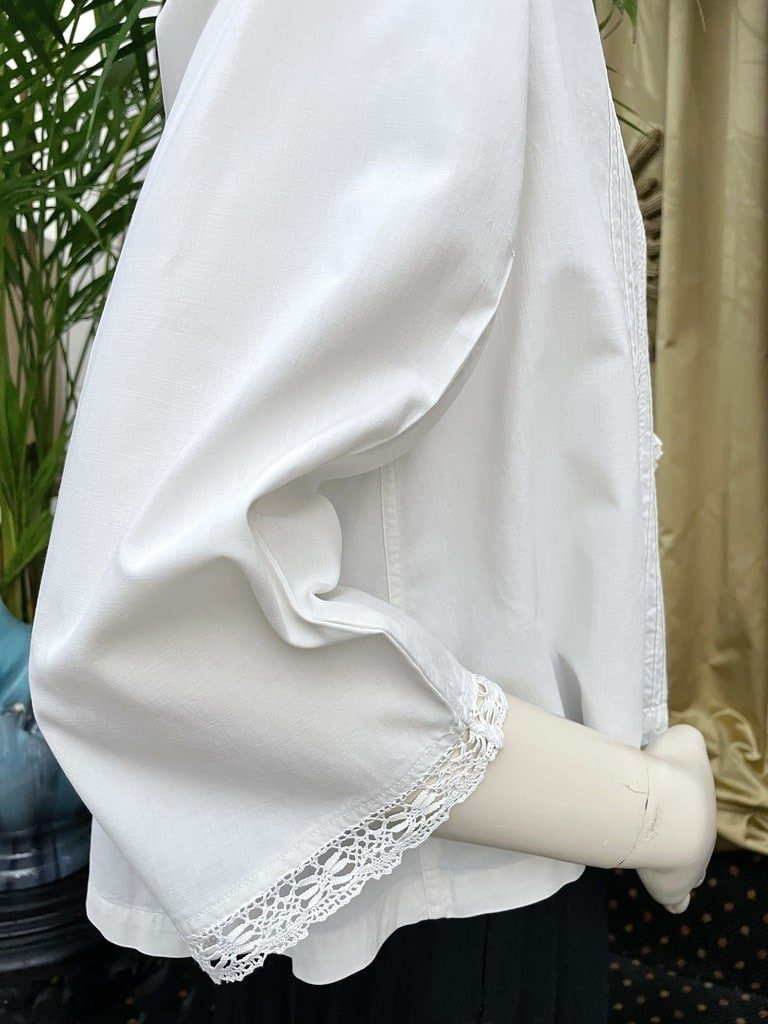 Chemisier en fine toile de coton blanc - Dentelle au crochet - Linge ancien-photo-3