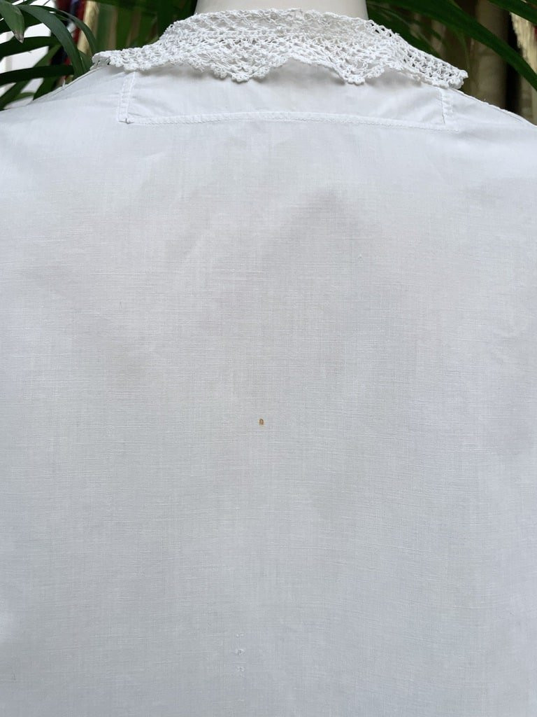 Chemisier en fine toile de coton blanc - Dentelle au crochet - Linge ancien-photo-4