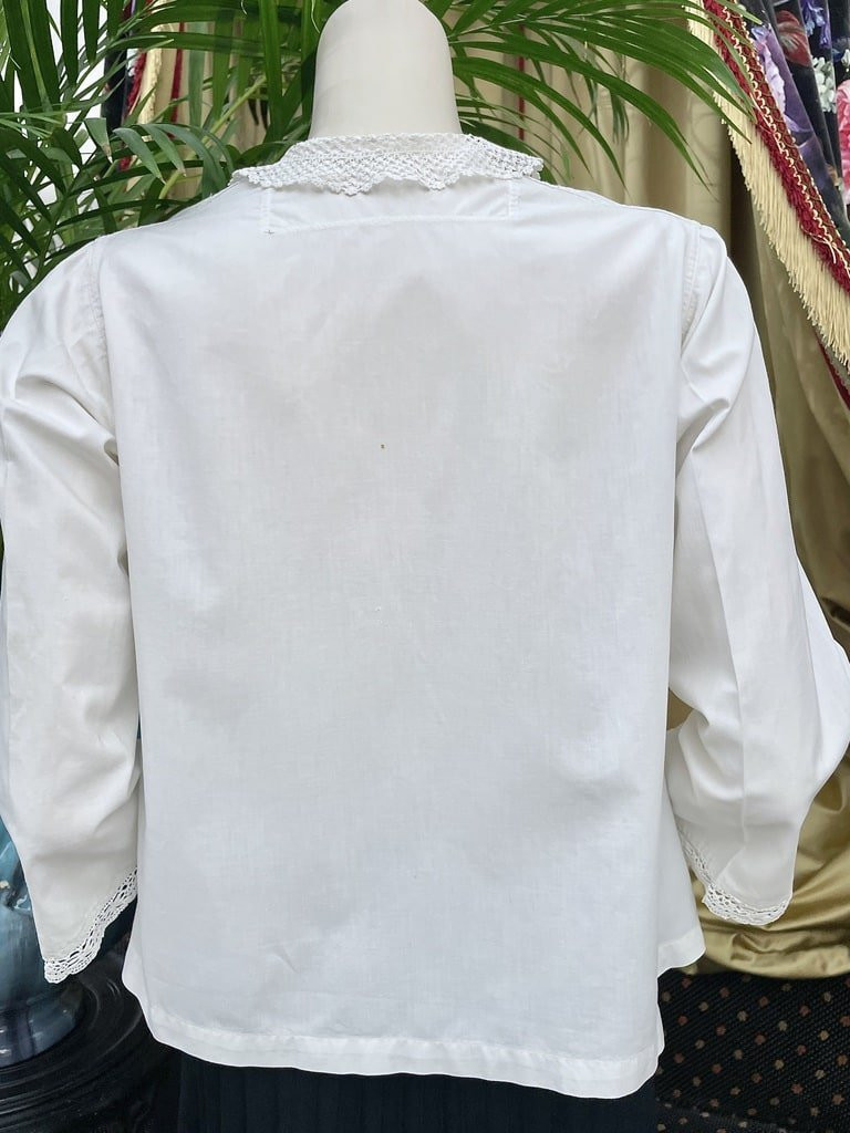 Chemisier en fine toile de coton blanc - Dentelle au crochet - Linge ancien-photo-5