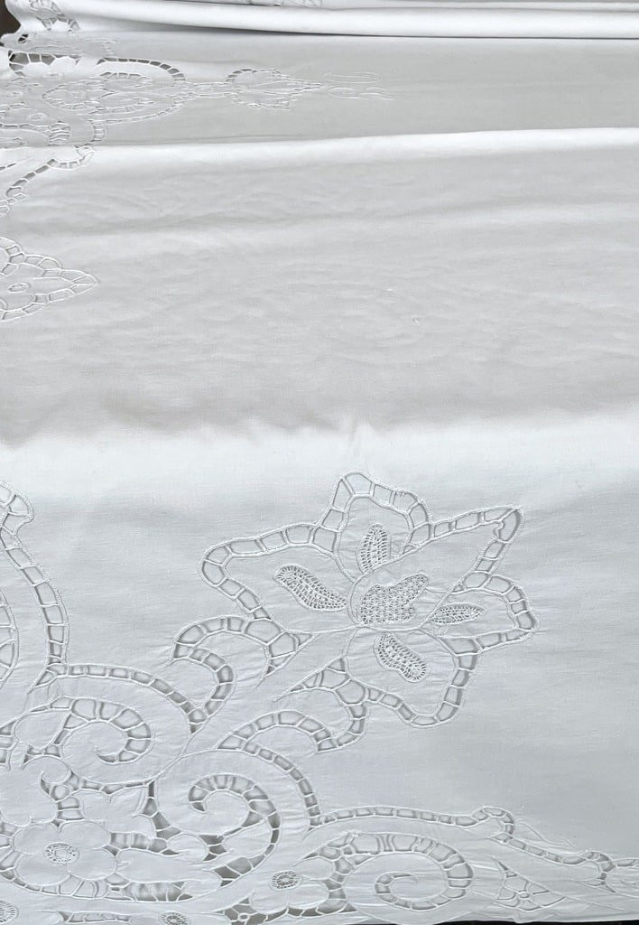 Large Linen Sheet With Dg Initials - Renaissance Fleurdelisée Embroidery - Antique Linen-photo-5