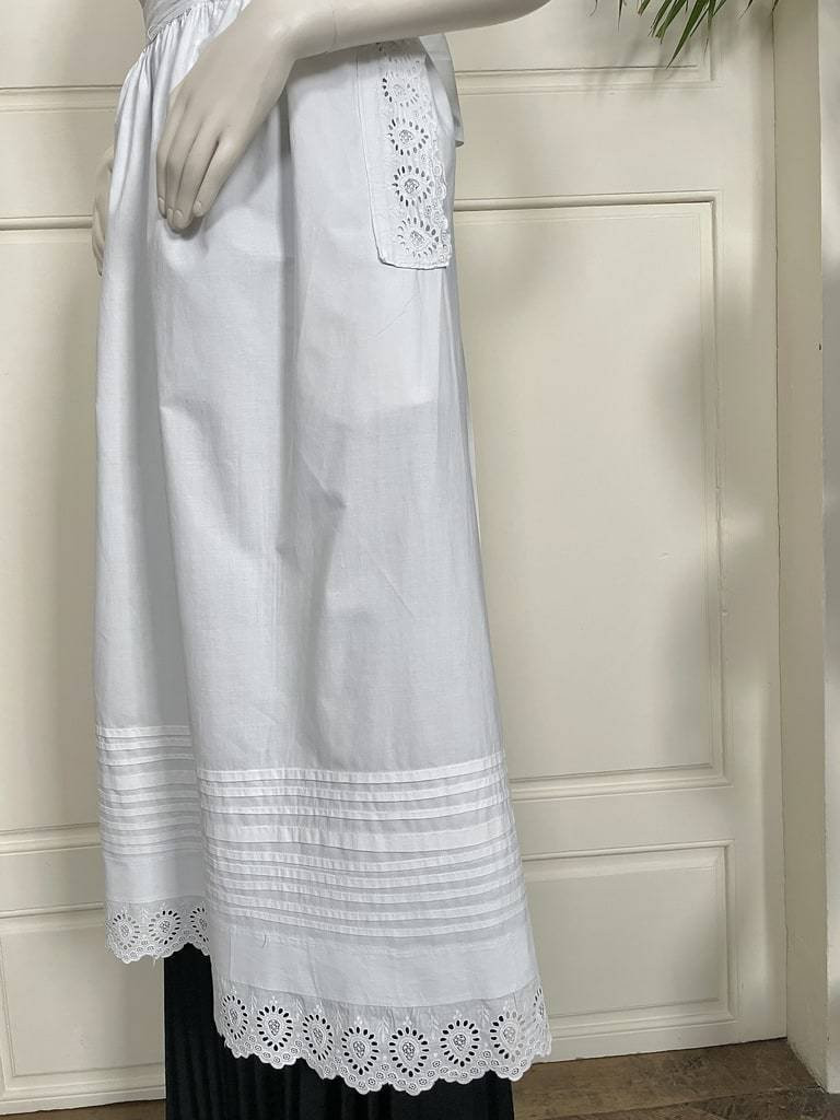 Serving Apron In Fine Cotton Percale With Pockets And Religious Pleats - Antique Linens-photo-2