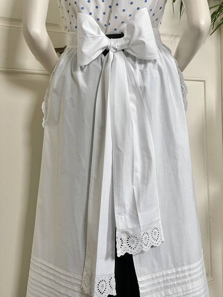 Serving Apron In Fine Cotton Percale With Pockets And Religious Pleats - Antique Linens-photo-4