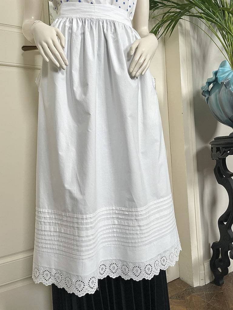 Serving Apron In Fine Cotton Percale With Pockets And Religious Pleats - Antique Linens-photo-5