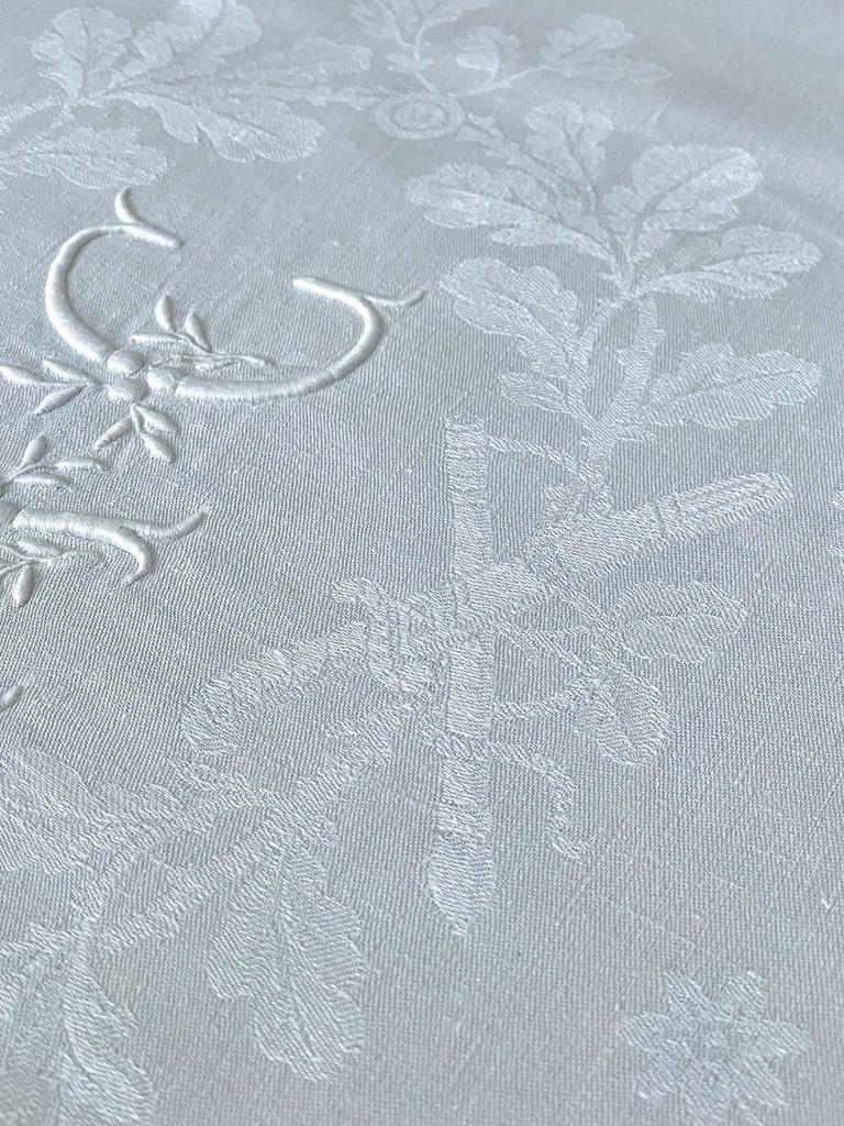 Nappe et serviettes en Damas de Lin 12 couverts - Chasse à courre Cerfs Chiens Forêt - Fin XIXe-photo-3