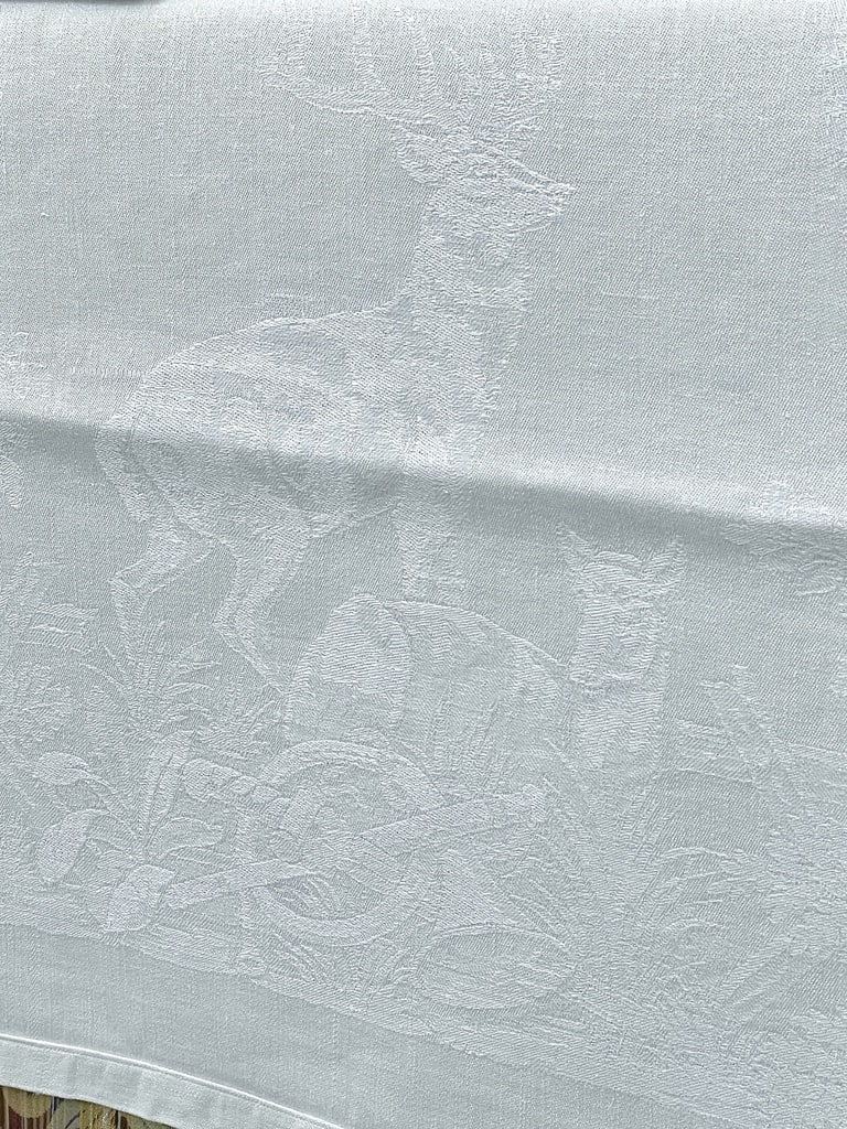 Nappe et serviettes en Damas de Lin 12 couverts - Chasse à courre Cerfs Chiens Forêt - Fin XIXe-photo-7